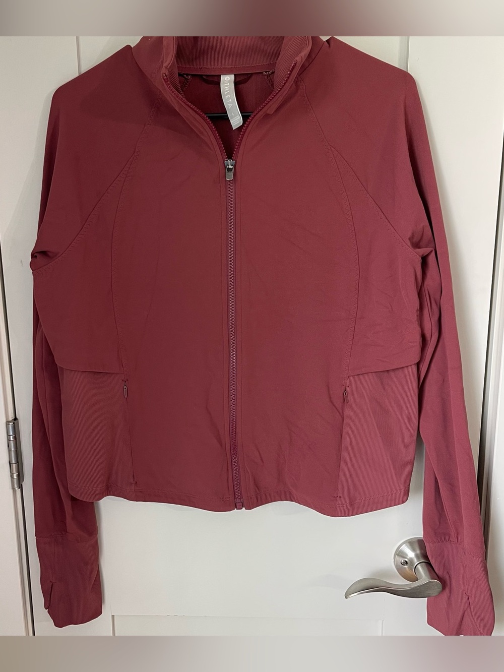 Athleta Salutation Ribbed Jacket Womens Large Tawny Rose Full Zip Yoga Workout
